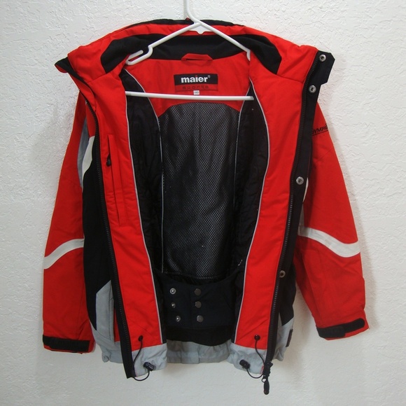 MAIER Ski Jacket KIDS Pack Away Hood Red Black Zip Elastic Germany 140 US 8-10 - Picture 4 of 9
